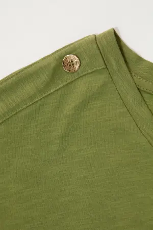 Büyük Beden V Yaka Kısa Kollu Düğme Detaylı T-shirt - 6