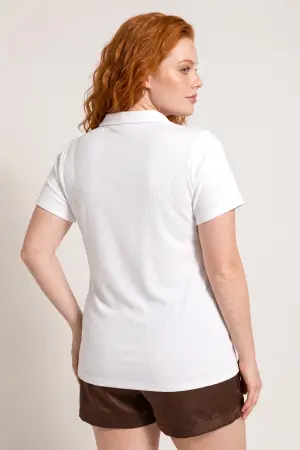 Büyük Beden V Yaka Kısa Kollu Polo T-Shirt - 4