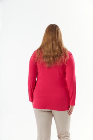Büyük Beden V Yaka Triko Bluz Fuşya - 7