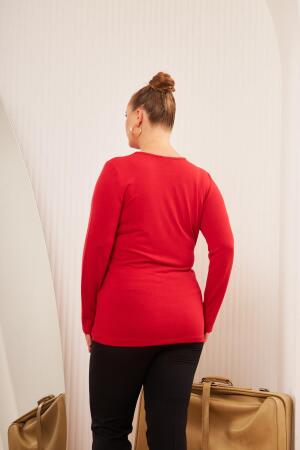 Büyük Beden V Yaka Triko Bluz Kırmızı - 7