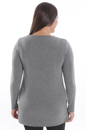 Trend42plus Büyük Beden V Yaka Yırtmaçlı Basic Antrasit Bluz - 6