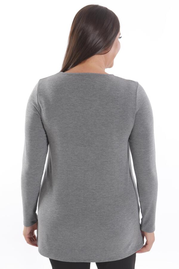 Trend42plus Büyük Beden V Yaka Yırtmaçlı Basic Antrasit Bluz - 6