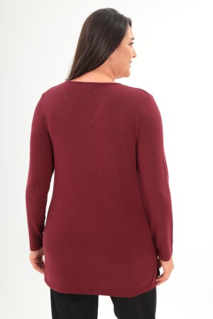 Angelino Büyük Beden V Yaka Yırtmaçlı Basic Bordo Bluz - 5