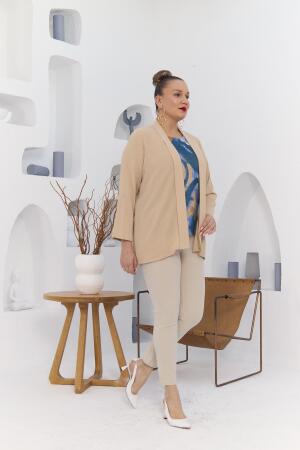 Büyük Beden Vizon Ceket Atlet İkili Takım - 6