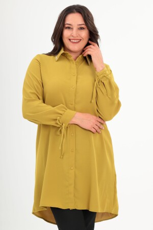 Trend42plus Büyük Beden Yakası Baget Taşlı Yağ Yeşili Tunik - 1