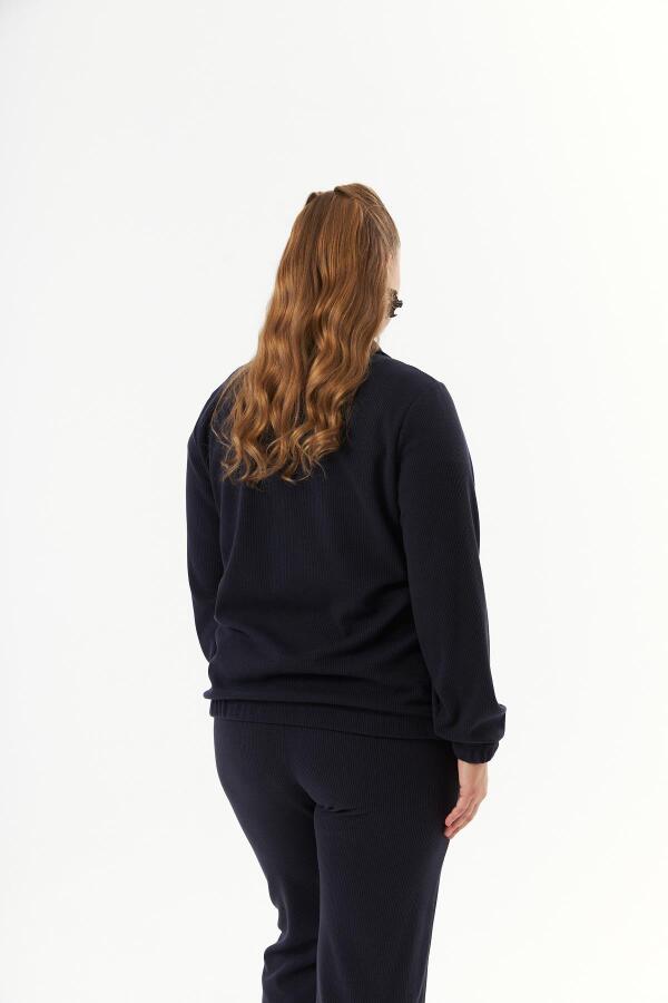 Büyük Beden Yakası Fermuarlı Sweatshirt Lacivert - 7