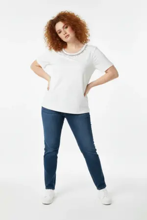 Büyük Beden Yakası Kristal Taş İşlemeli T-shirt - Shape of You (1)