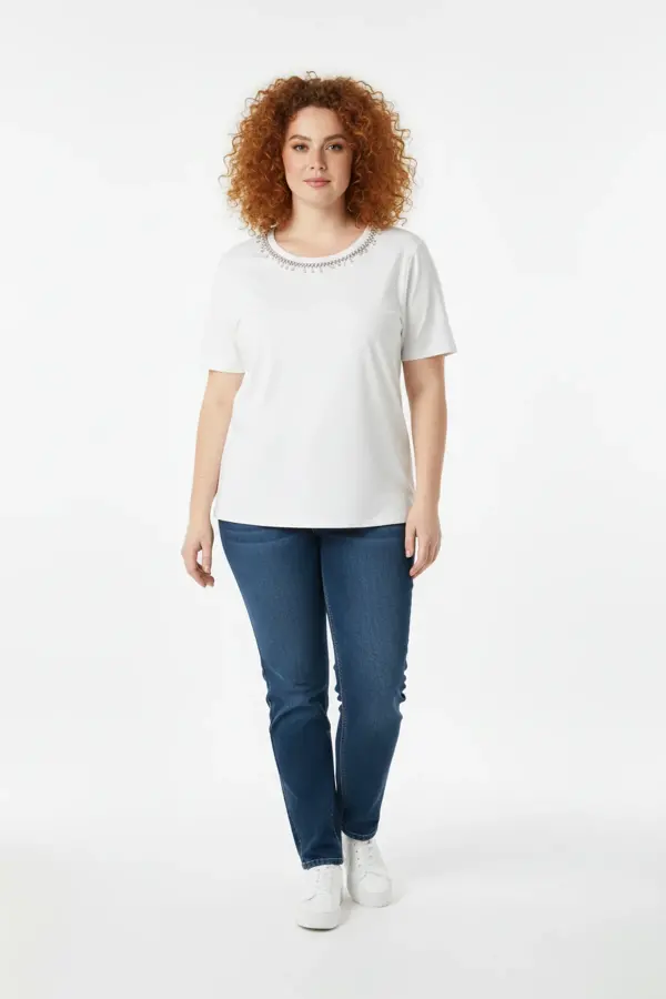 Büyük Beden Yakası Kristal Taş İşlemeli T-shirt - 3