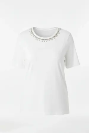 Büyük Beden Yakası Kristal Taş İşlemeli T-shirt - 6