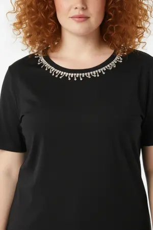 Büyük Beden Yakası Kristal Taş İşlemeli T-shirt - Shape of You (1)