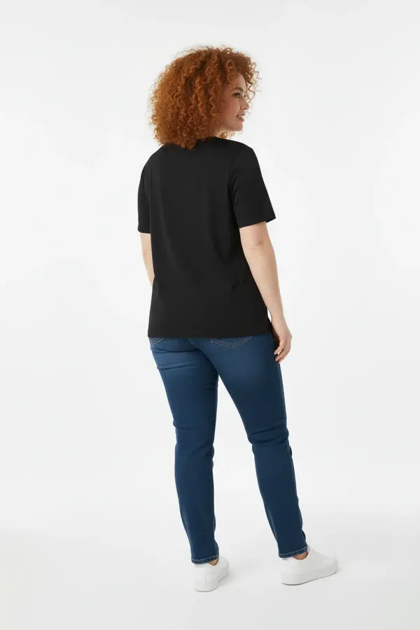 Büyük Beden Yakası Kristal Taş İşlemeli T-shirt - 5