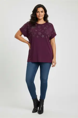 Büyük Beden Yıldız Detaylı T-Shirt - 1