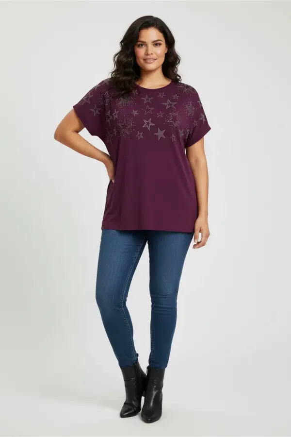 Büyük Beden Yıldız Detaylı T-Shirt - 1