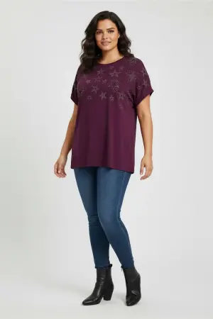 Büyük Beden Yıldız Detaylı T-Shirt - 2