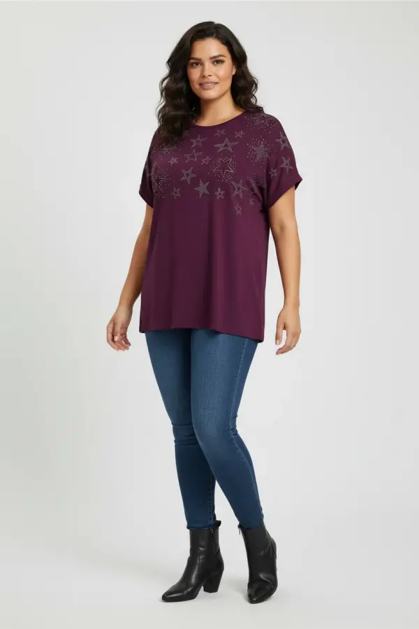 Büyük Beden Yıldız Detaylı T-Shirt - 2