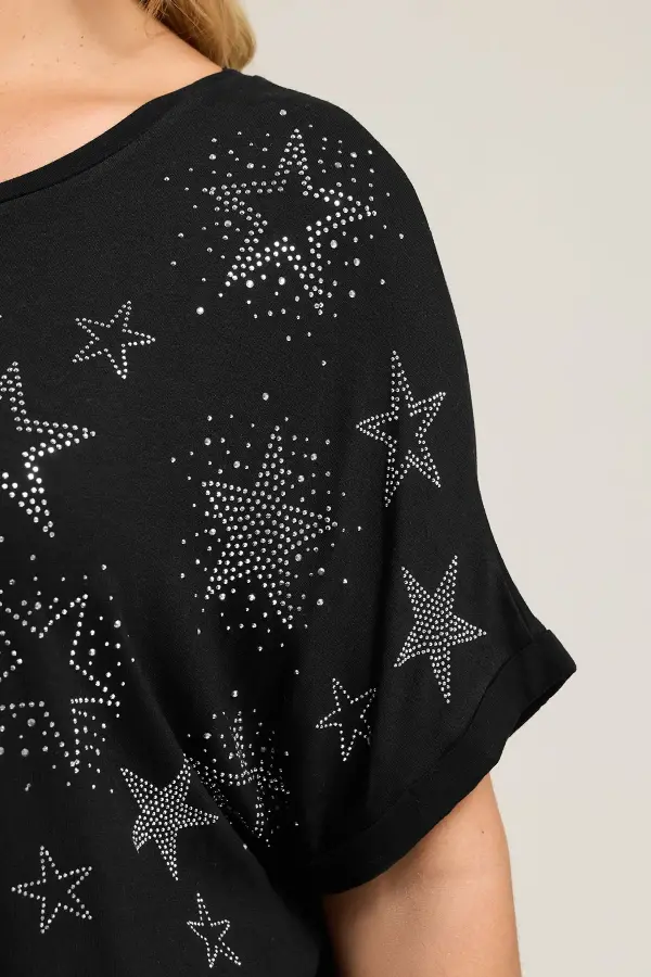 Büyük Beden Yıldız İşlemeli T-Shirt - 3