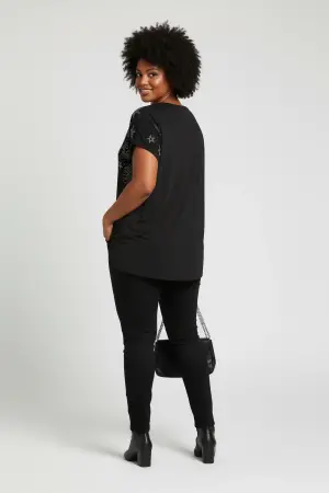 Büyük Beden Yıldız İşlemeli T-Shirt - 4