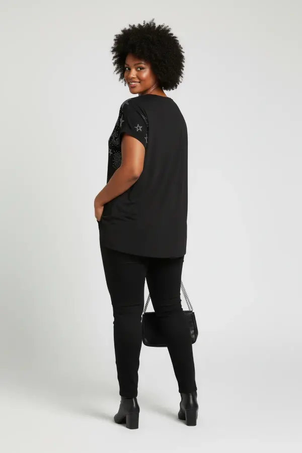 Büyük Beden Yıldız İşlemeli T-Shirt - 4