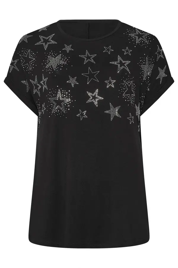 Büyük Beden Yıldız İşlemeli T-Shirt - 5