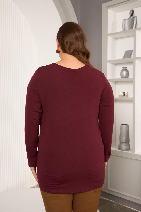 Büyük Beden Yıldız pul payet nakış detay bluz bordo - 6