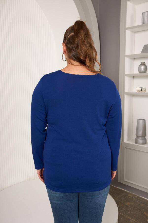 Büyük Beden Yıldız pul payet nakış detay bluz saks - 5