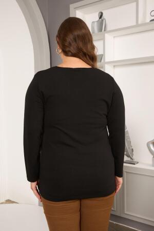 Büyük Beden Yıldız pul payet nakış detay bluz siyah - 6