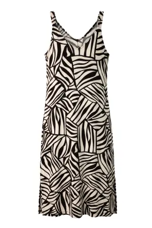 Büyük Beden Yırtmaçlı Zebra Desenli Askılı Midi Elbise - 7