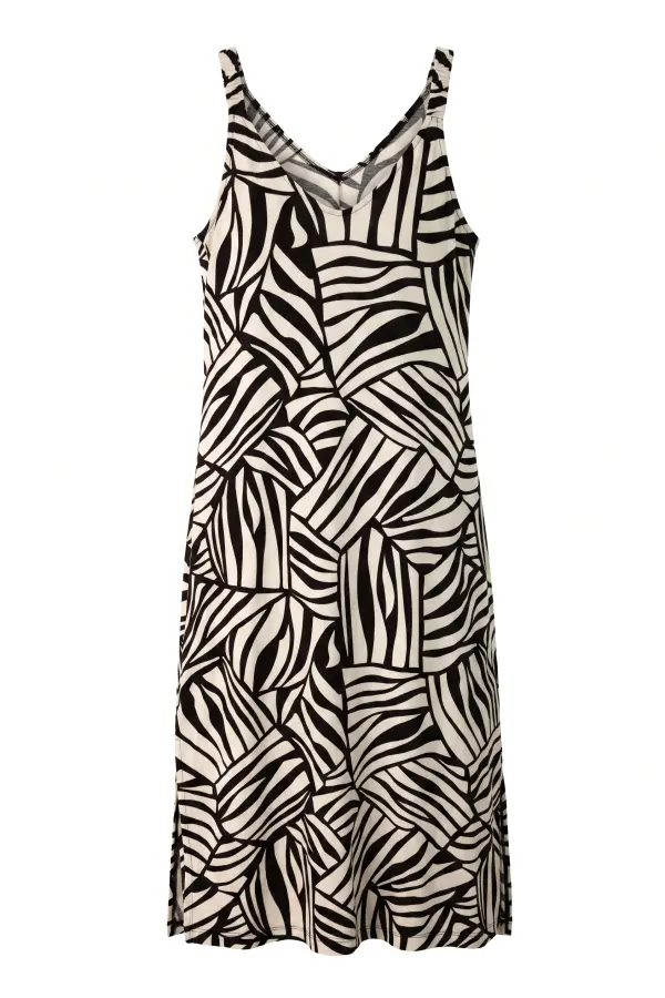 Büyük Beden Yırtmaçlı Zebra Desenli Askılı Midi Elbise - 7