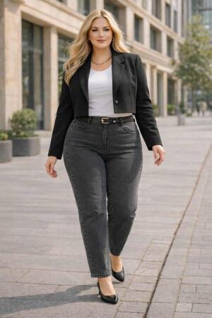 Büyük Beden Yüksek Bel Boru Paça Likralı Kadın Pantolon - Angelino Butik