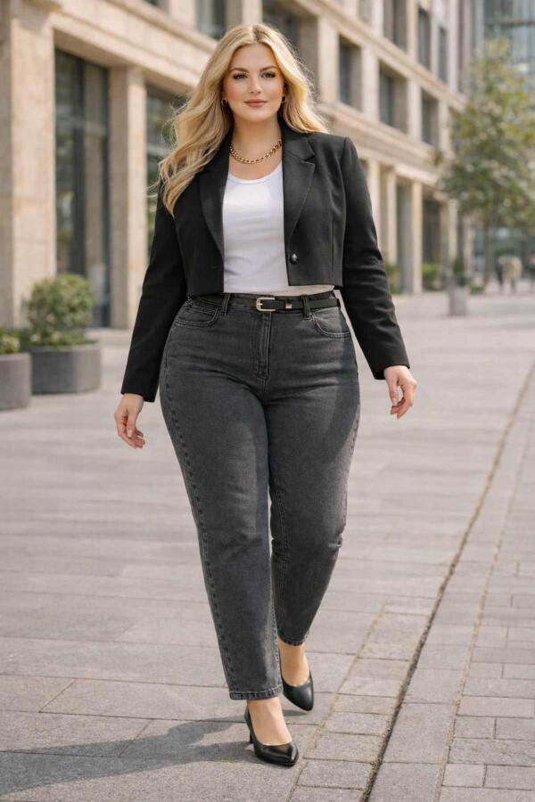 Büyük Beden Yüksek Bel Boru Paça Likralı Kadın Pantolon - 1