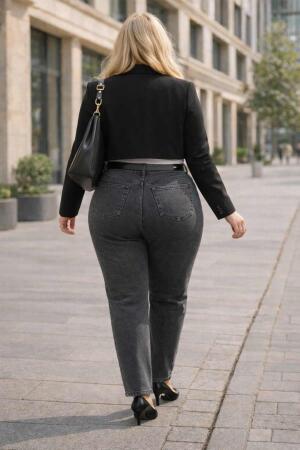 Büyük Beden Yüksek Bel Boru Paça Likralı Kadın Pantolon - 3