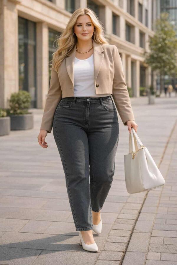 Büyük Beden Yüksek Bel Boru Paça Likralı Kadın Pantolon - 4