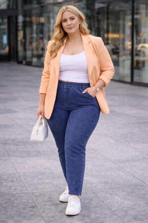 Büyük Beden Yüksek Bel Esnek Denim Kot Pantolon – Toparlayıcı Likralı 54-56 - Angelino Butik (1)