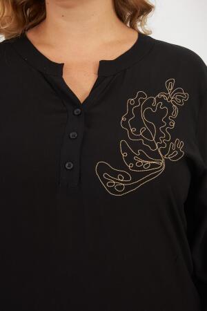 Büyük Beden Zincir İşlemeli Bluz Siyah - RMG (1)