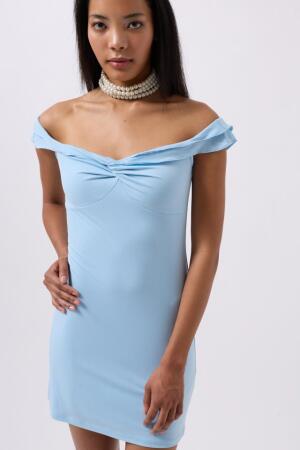 Büzgü Detay Omuz Askılı Mini Elbise - 3