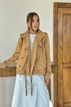 Camel Çift Katlı Kısa Ceket - 2