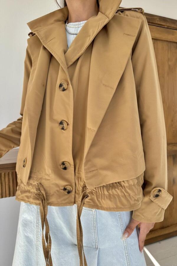 Camel Çift Katlı Kısa Ceket - 3