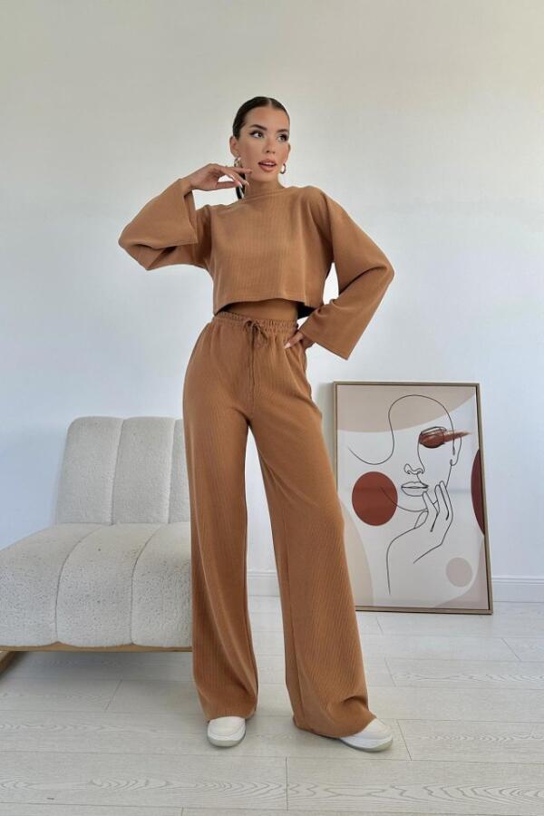 Camel Fitilli Bluz Ve Pantolon Takım - 1