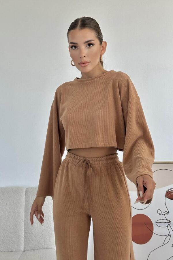 Camel Fitilli Bluz Ve Pantolon Takım - 3
