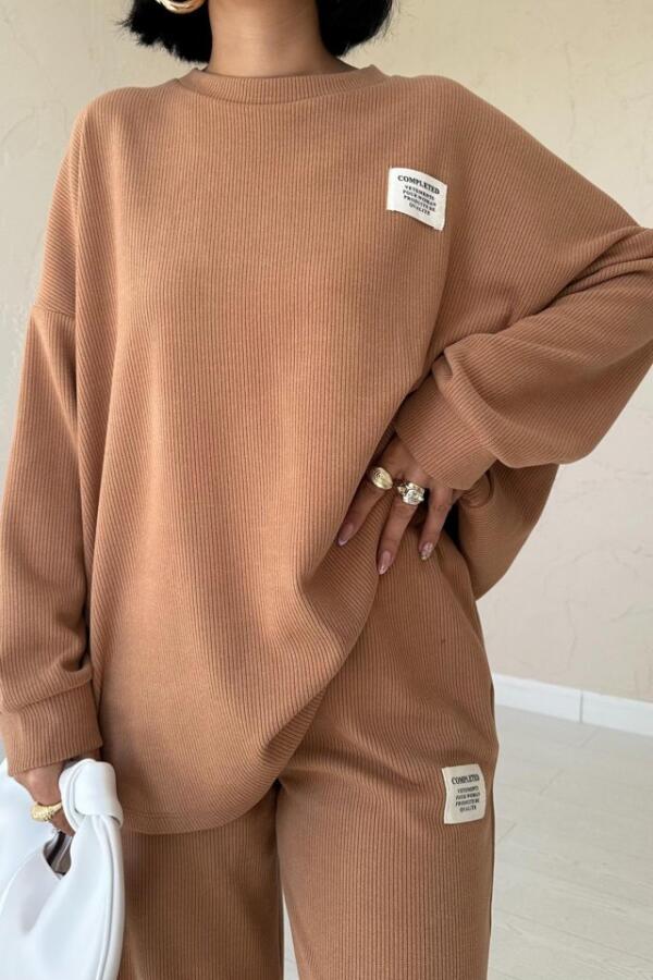 Camel Klasik Fitilli Kazak Ve Pantolon Takım - 3