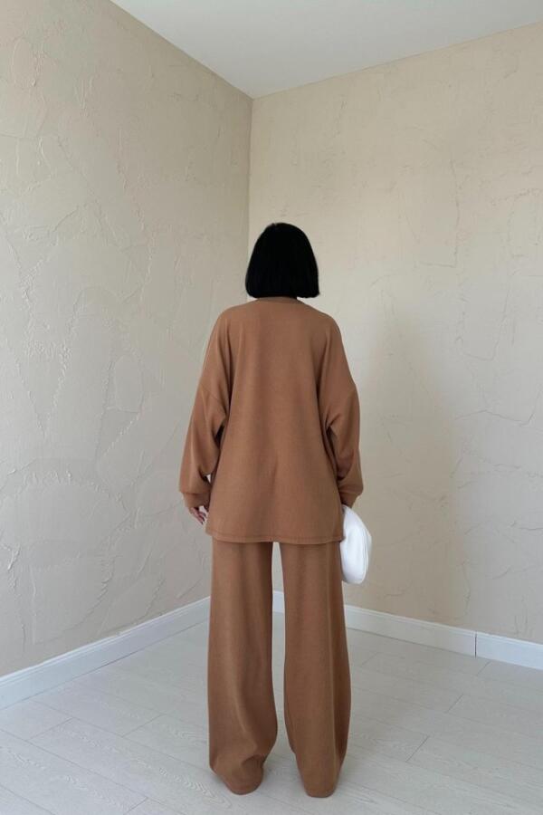 Camel Klasik Fitilli Kazak Ve Pantolon Takım - 4