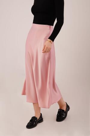 Çan Kesim Midi Pembe Saten Etek - 2