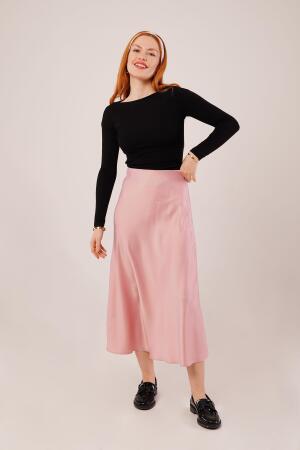 Çan Kesim Midi Pembe Saten Etek - 3