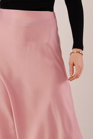 Çan Kesim Midi Pembe Saten Etek - 4