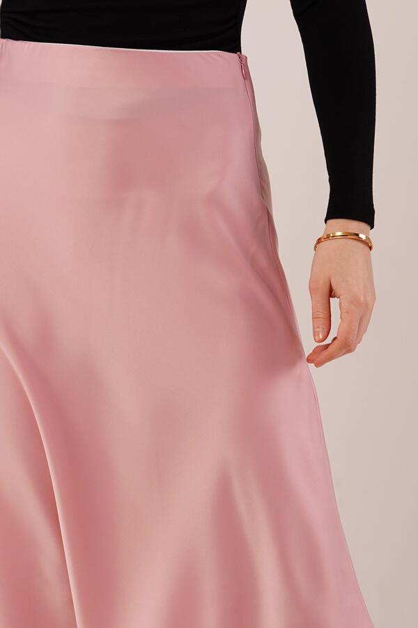 Çan Kesim Midi Pembe Saten Etek - 4