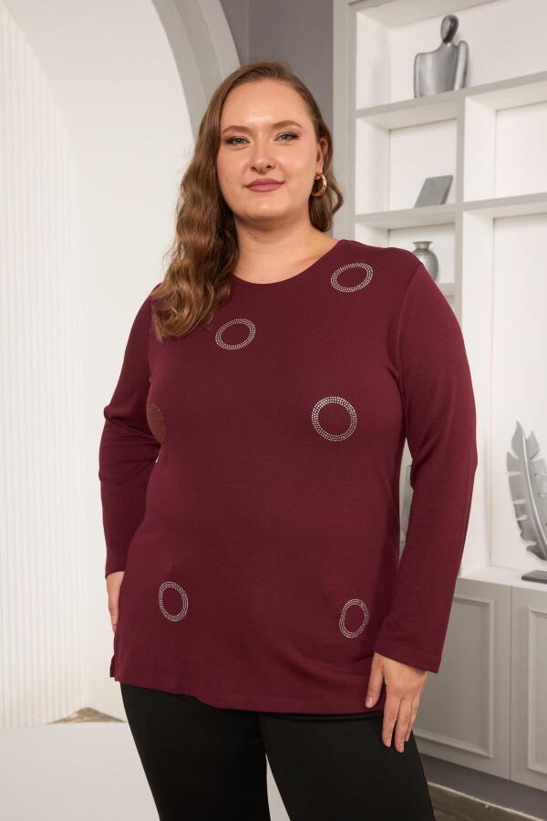 Çember Taş İşlemeli Büyük Beden Bluz Bordo - 1
