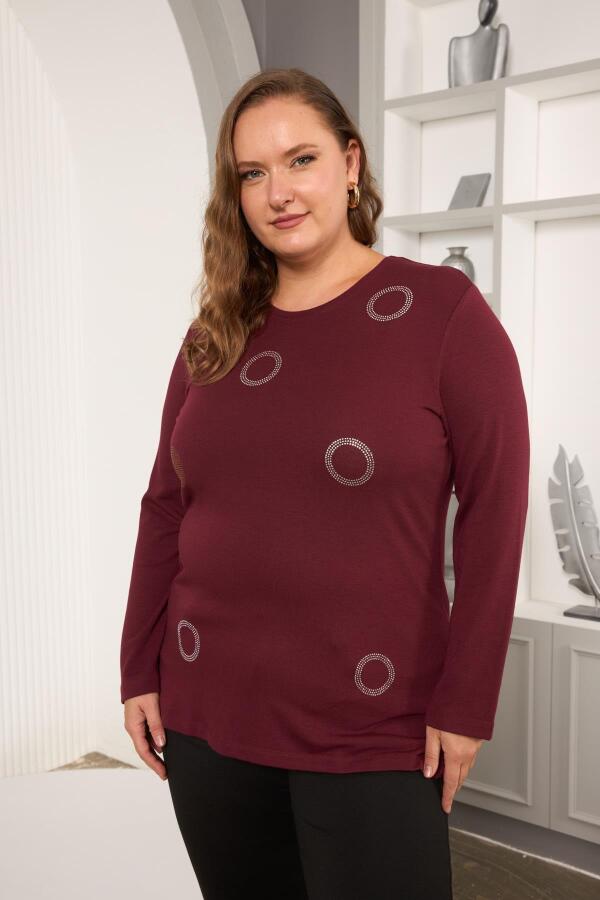 Çember Taş İşlemeli Büyük Beden Bluz Bordo - 3