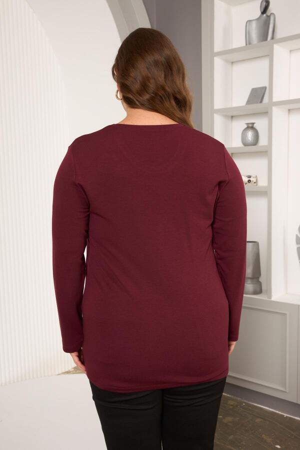 Çember Taş İşlemeli Büyük Beden Bluz Bordo - 5