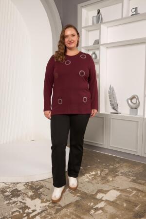 Çember Taş İşlemeli Büyük Beden Bluz Bordo - 6