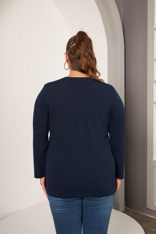 Çember Taş İşlemeli Büyük Beden Bluz Lacivert - 4